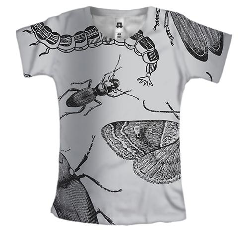 Женская 3D футболка с черными насекомыми