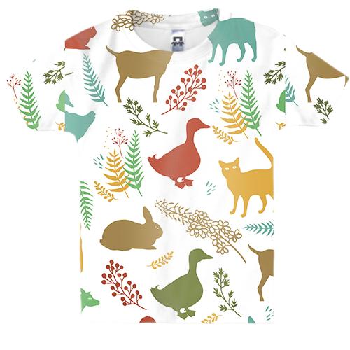 Детская 3D футболка с деревенскими животными