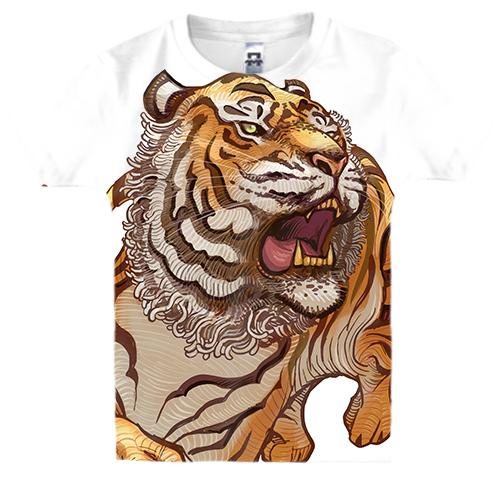 Детская 3D футболка с рычащим тигром