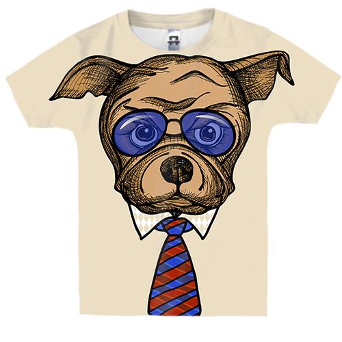 Детская 3D футболка с собакой в галстуке