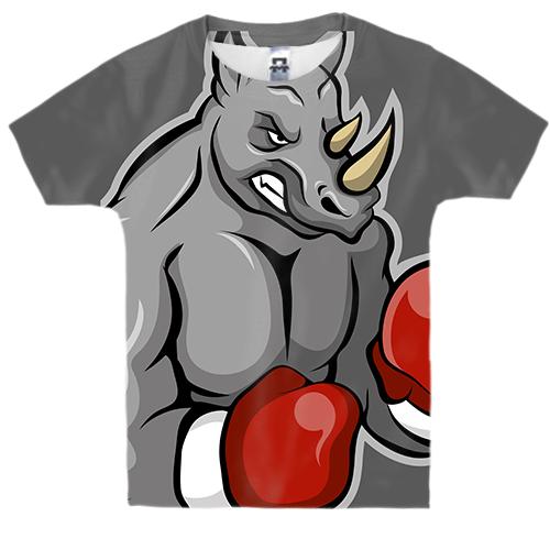 Детская 3D футболка с носорогом боксером