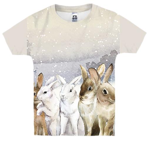 Дитяча 3D футболка з зайцями в лісі