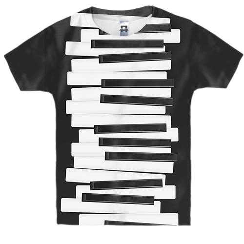 Детская 3D футболка с черно-белыми клавишами пианино