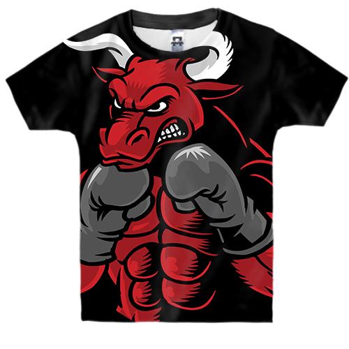 Детская 3D футболка с быком боксером