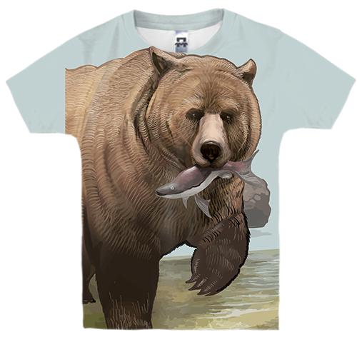 Дитяча 3D футболка з ведмедем і рибою (2)