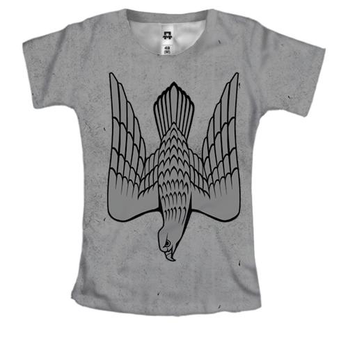 Женская 3D футболка с гербом в виде сокола (черно-белая)