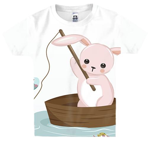 Дитяча 3D футболка з зайцем рибалкою