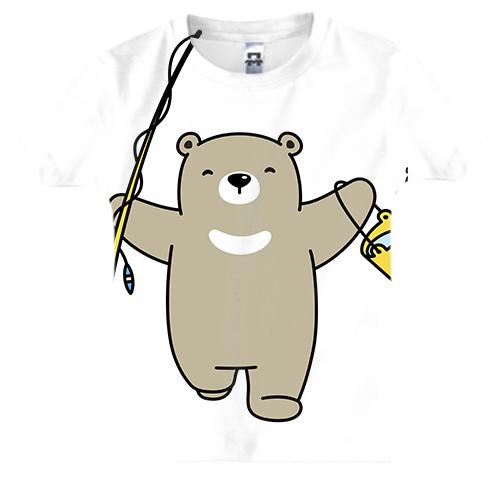 Дитяча 3D футболка з ведмедиком рибалкою
