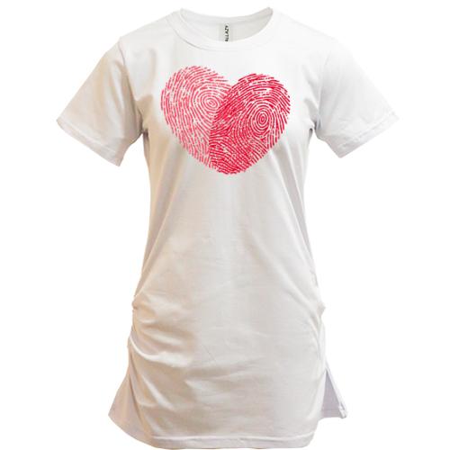 Удлиненная футболка Сердце из отпечатков пальцев