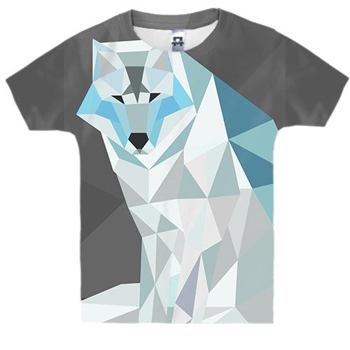 Детская 3D футболка с белым полигональным волком