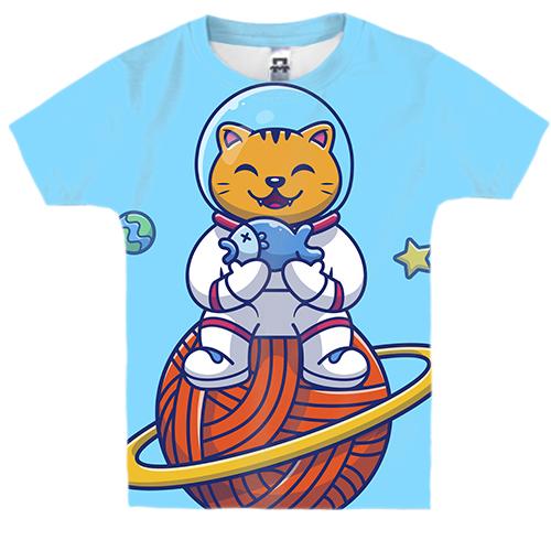 Детская 3D футболка с котом астронавтом