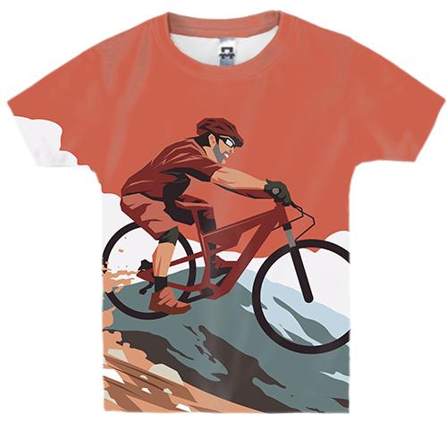 Детская 3D футболка с велосипедистами в горах (2)