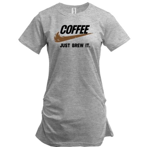 Удлиненная футболка Coffee  Just brew it