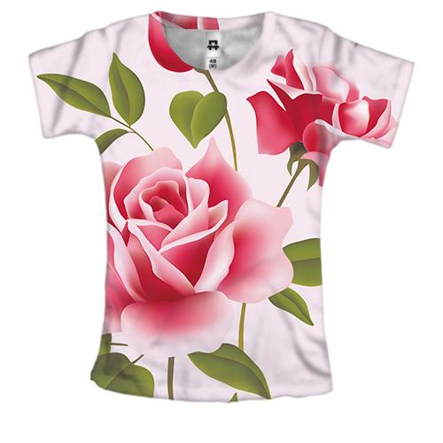 Женская 3D футболка с розовыми розами