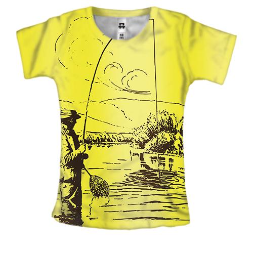 Женская 3D футболка Рыбак с удочкой Арт