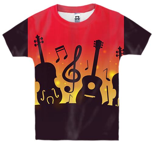 Детская 3D футболка с темными музыкальными инструментами