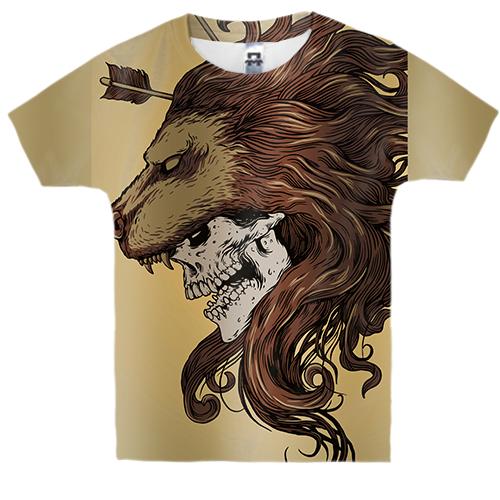 Детская 3D футболка со скелетом и головой льва