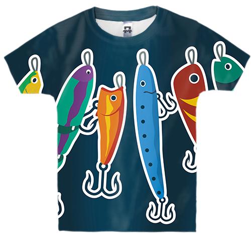 Детская 3D футболка с рыбацкими приманками