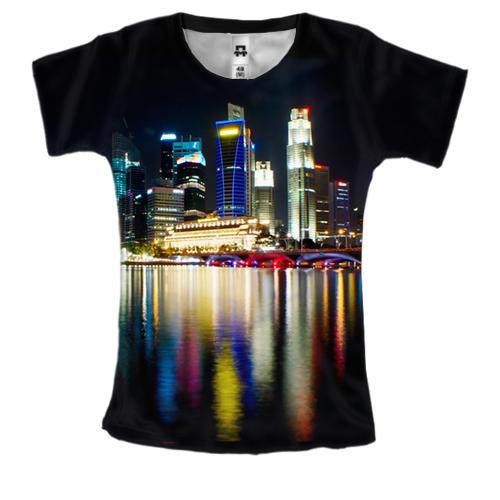 Женская 3D футболка с ночным Сингапуром
