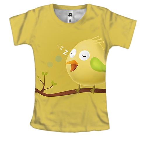 Женская 3D футболка Yellow bird sleeping