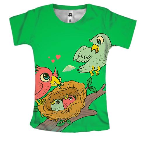 Женская 3D футболка Bird family
