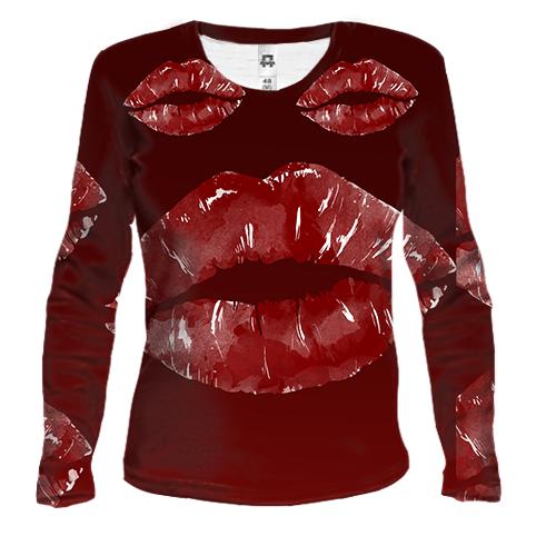 Жіночий 3D лонгслів з червоними губами