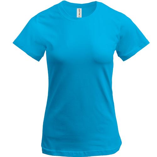 Ярко-голубая женская футболка 