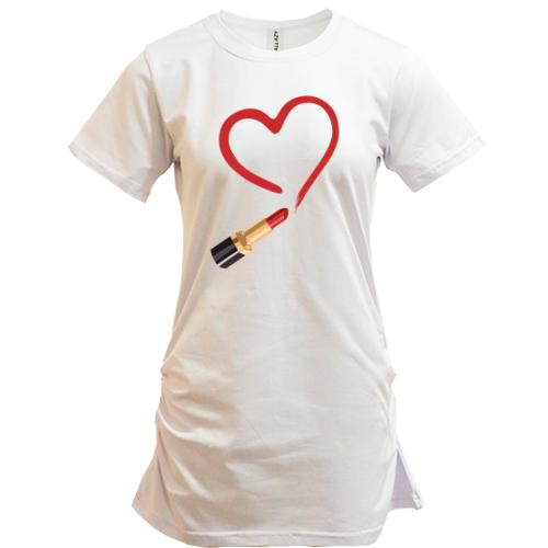 Удлиненная футболка Помада и красное сердце