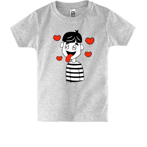 Детская футболка Влюбленный парень в полосатой футболке.