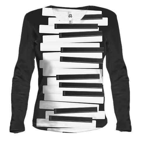 Женский 3D лонгслив с черно-белыми клавишами пианино