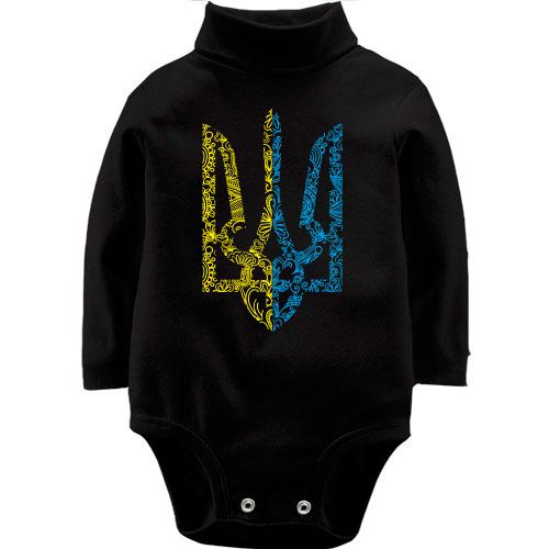 Дитячий боді LSL з жовто-блакитним гербом України