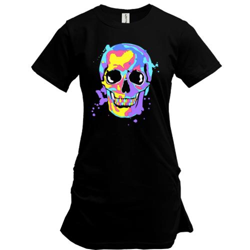 Удлиненная футболка Skull pop art