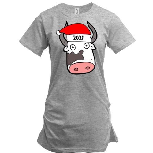 Удлиненная футболка 2021 с мордой быка