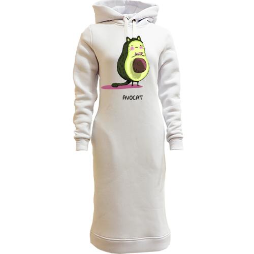 Женская толстовка-платье с котом авокадо (Avocat)