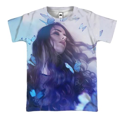 3D футболка Дівчина з блакитними метеликами