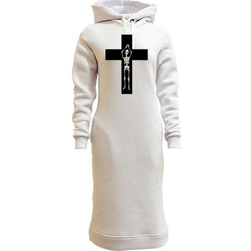 Женская толстовка-платье Крест со скелетом