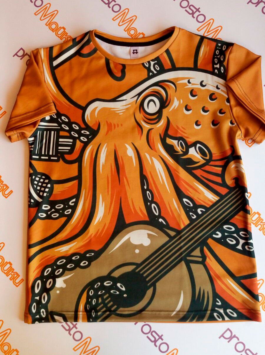 3D футболка с осьминогом и гитарой