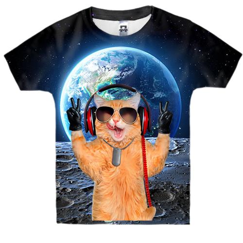 Детская 3D футболка «Кот на луне»