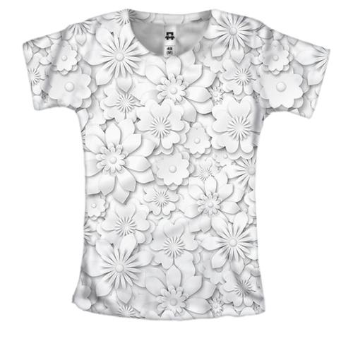Женская 3D футболка с черно-белыми цветами