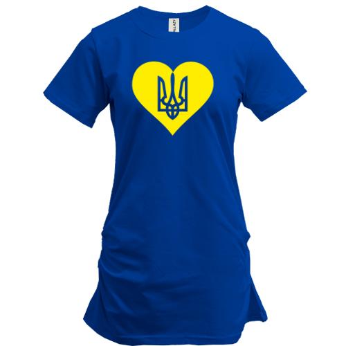 Подовжена футболка з гербом України в серце