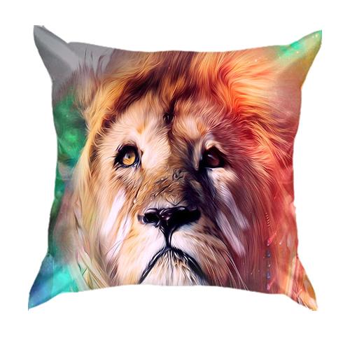 3D подушка со львом в радужном дыме