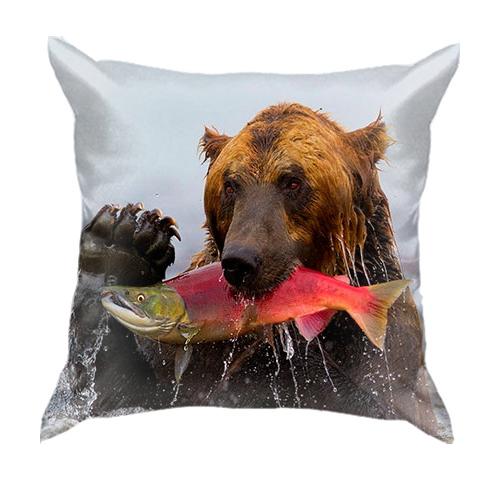 3D подушка с медведем и рыбой