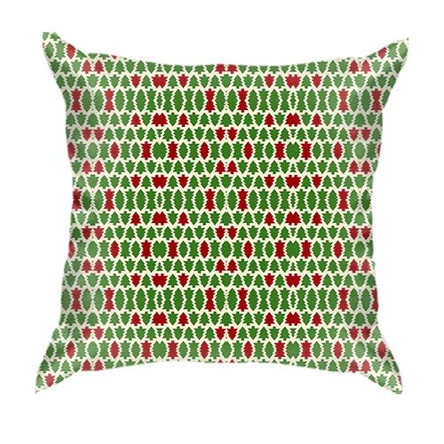 3D подушка с красными и зелеными ёлочками