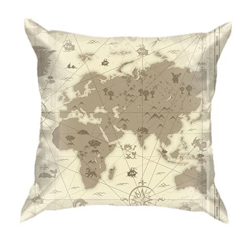 3D подушка со старой картой мира