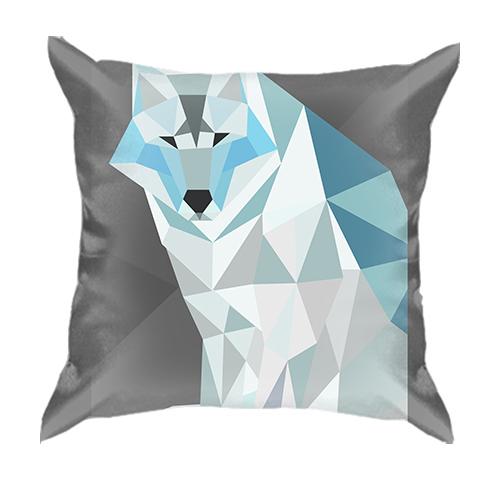 3D подушка с белым полигональным волком