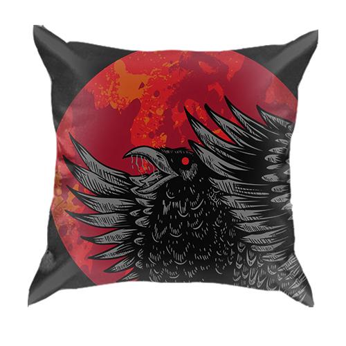 3D подушка с черным вороном в красном кругу