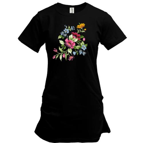 Подовжена футболка з квітковим артом (2)