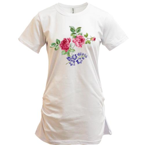 Подовжена футболка з малюнком троянд (2)
