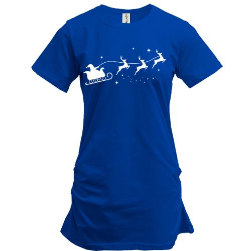 Подовжена футболка Санта з оленями