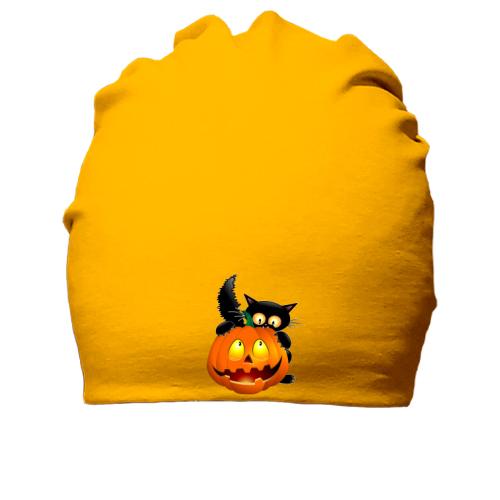 Хлопковая шапка с тыквой и котом